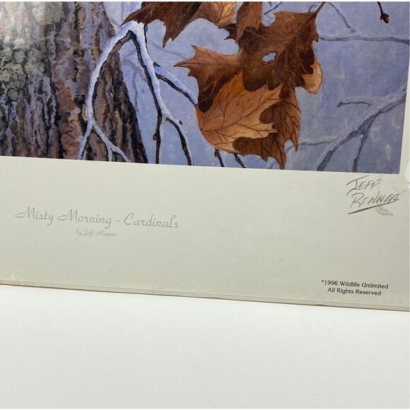 Vintage 90s Misty Morning Cardinals Signed Jeff Renner Print Limited Edition - Picture 3 of 6